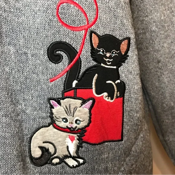 Vintage Holiday Embroidery Kitty Ugly Sweater Christmas Button Festive 90's Y2K - Picture 11 of 16